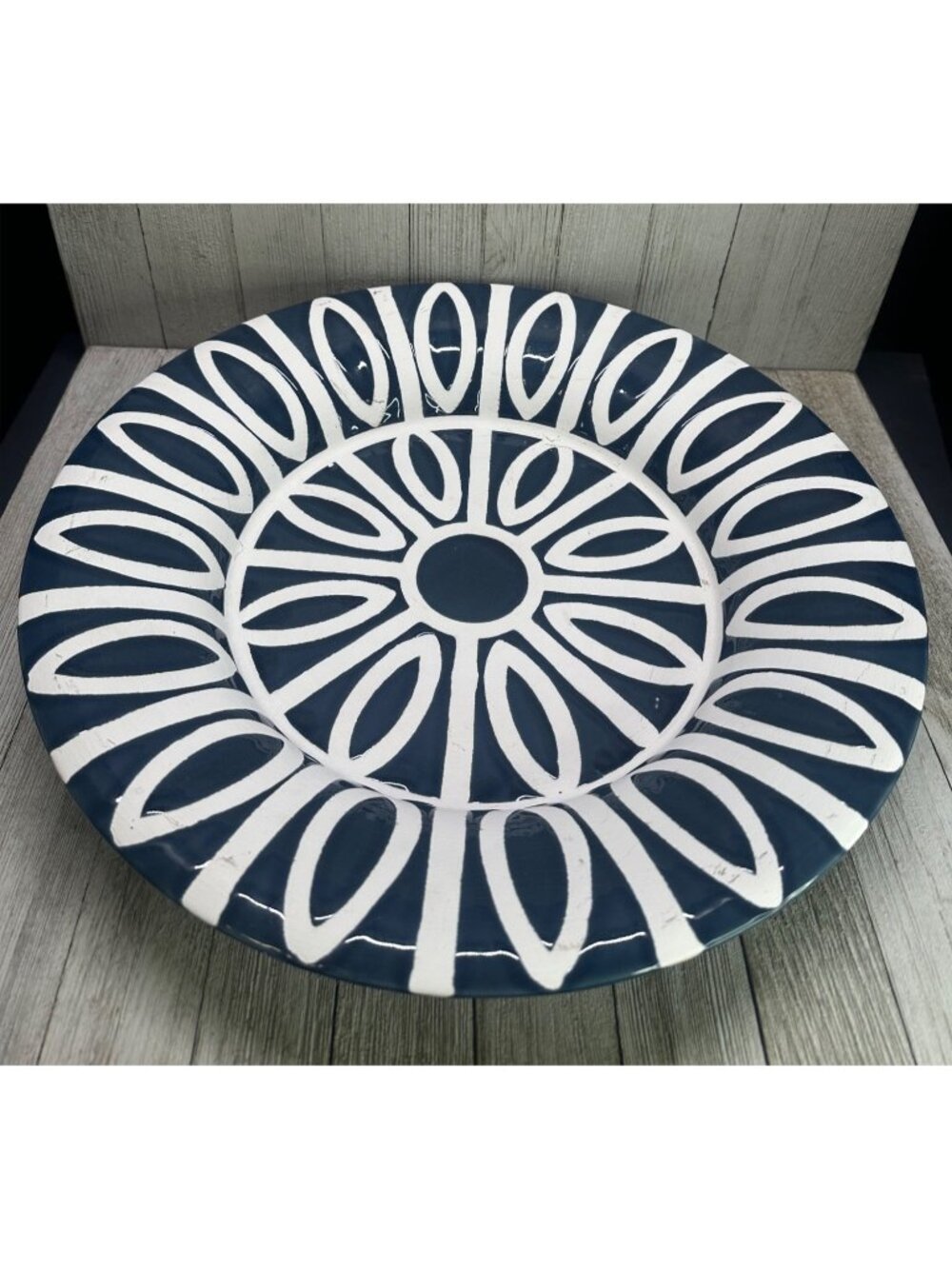 Vtg Hobby Lobby Home Decor Plate Round Blue Tribal Waters Collection 15" DIA